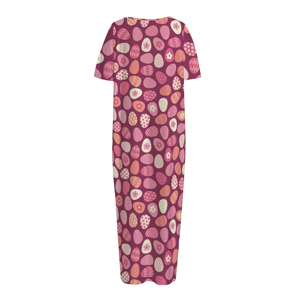 Cute Easter Eggs Pattern Print Short Sleeve Long Nightdress