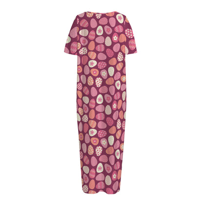 Cute Easter Eggs Pattern Print Short Sleeve Long Nightdress