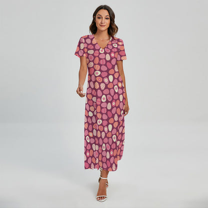 Cute Easter Eggs Pattern Print Short Sleeve Maxi Dress