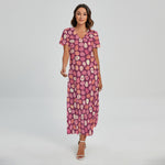Cute Easter Eggs Pattern Print Short Sleeve Maxi Dress