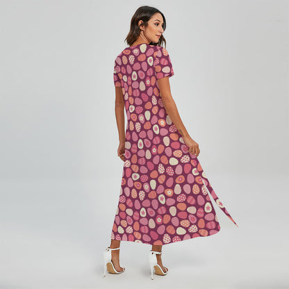 Cute Easter Eggs Pattern Print Short Sleeve Maxi Dress