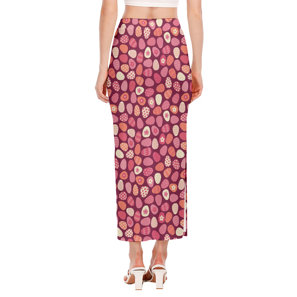 Cute Easter Eggs Pattern Print Side Slit Maxi Skirt