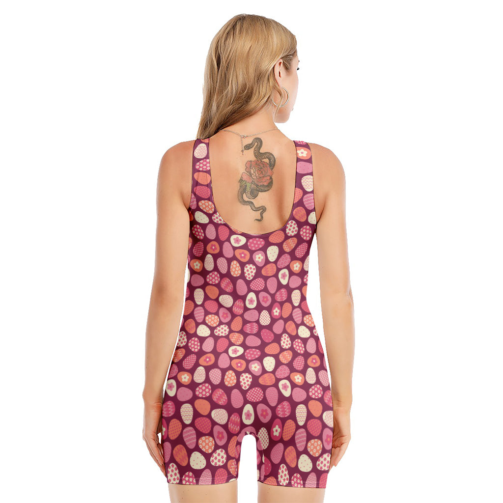 Cute Easter Eggs Pattern Print Sleeveless One Piece Swimsuit