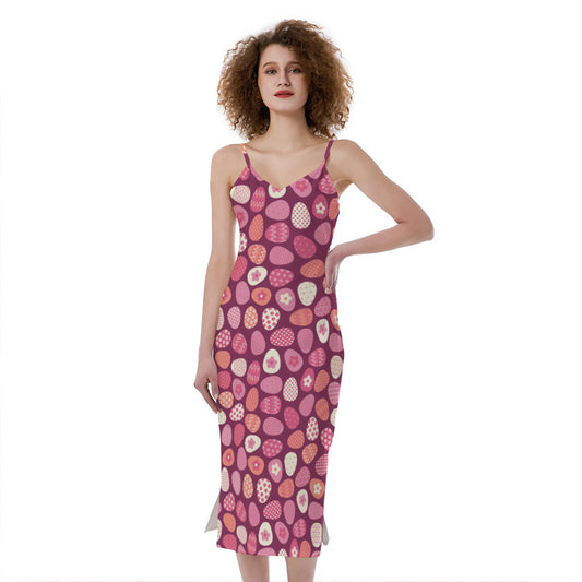 Cute Easter Eggs Pattern Print Slim Fit Midi Cami Dress