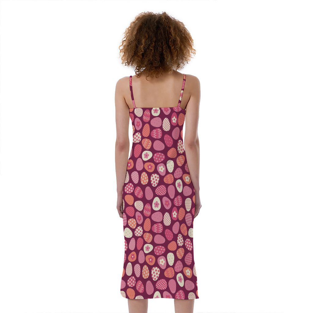 Cute Easter Eggs Pattern Print Slim Fit Midi Cami Dress