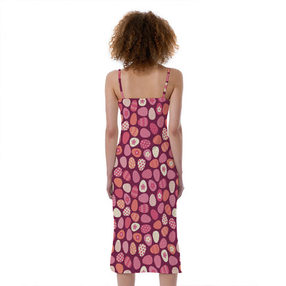 Cute Easter Eggs Pattern Print Slim Fit Midi Cami Dress