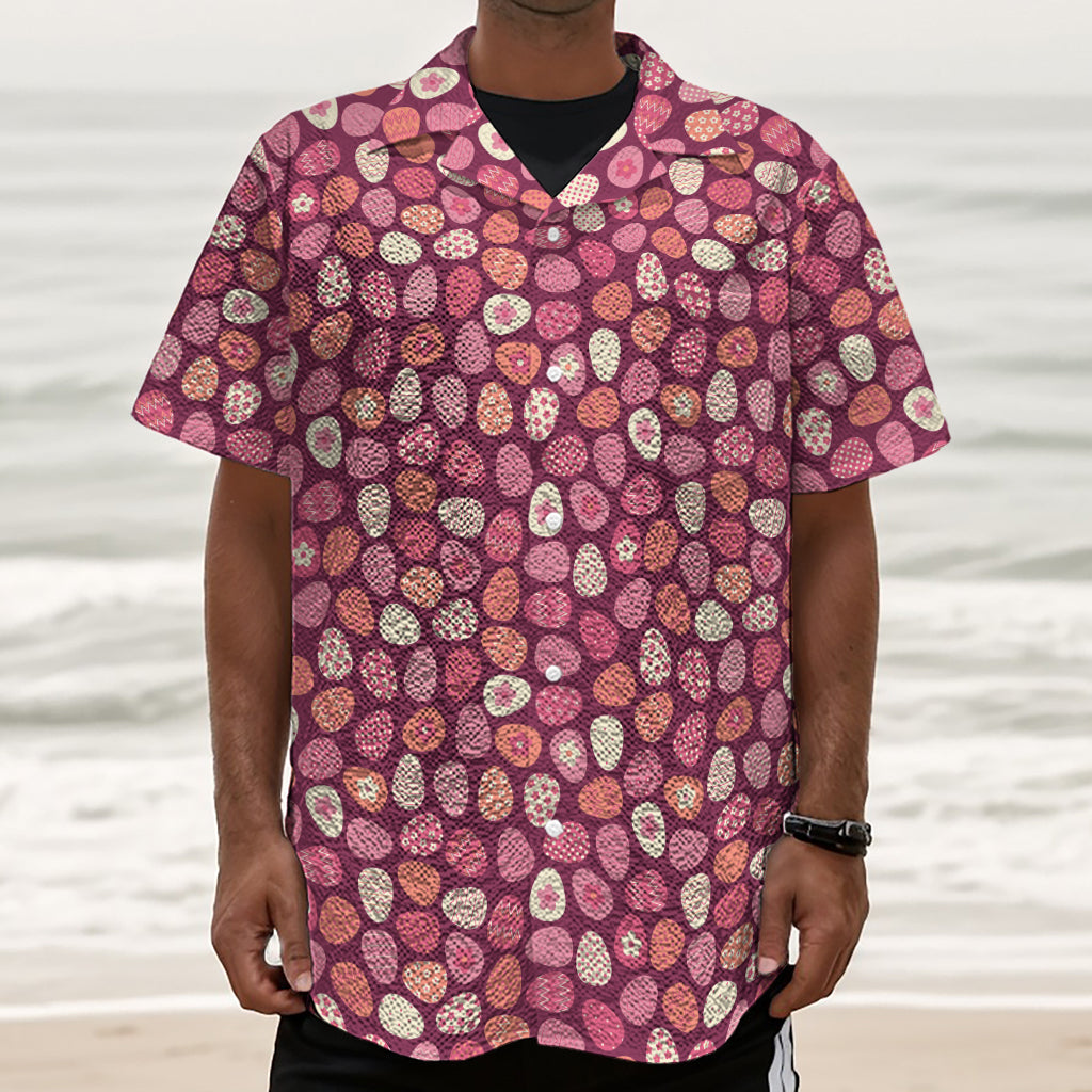 Cute Easter Eggs Pattern Print Textured Short Sleeve Shirt