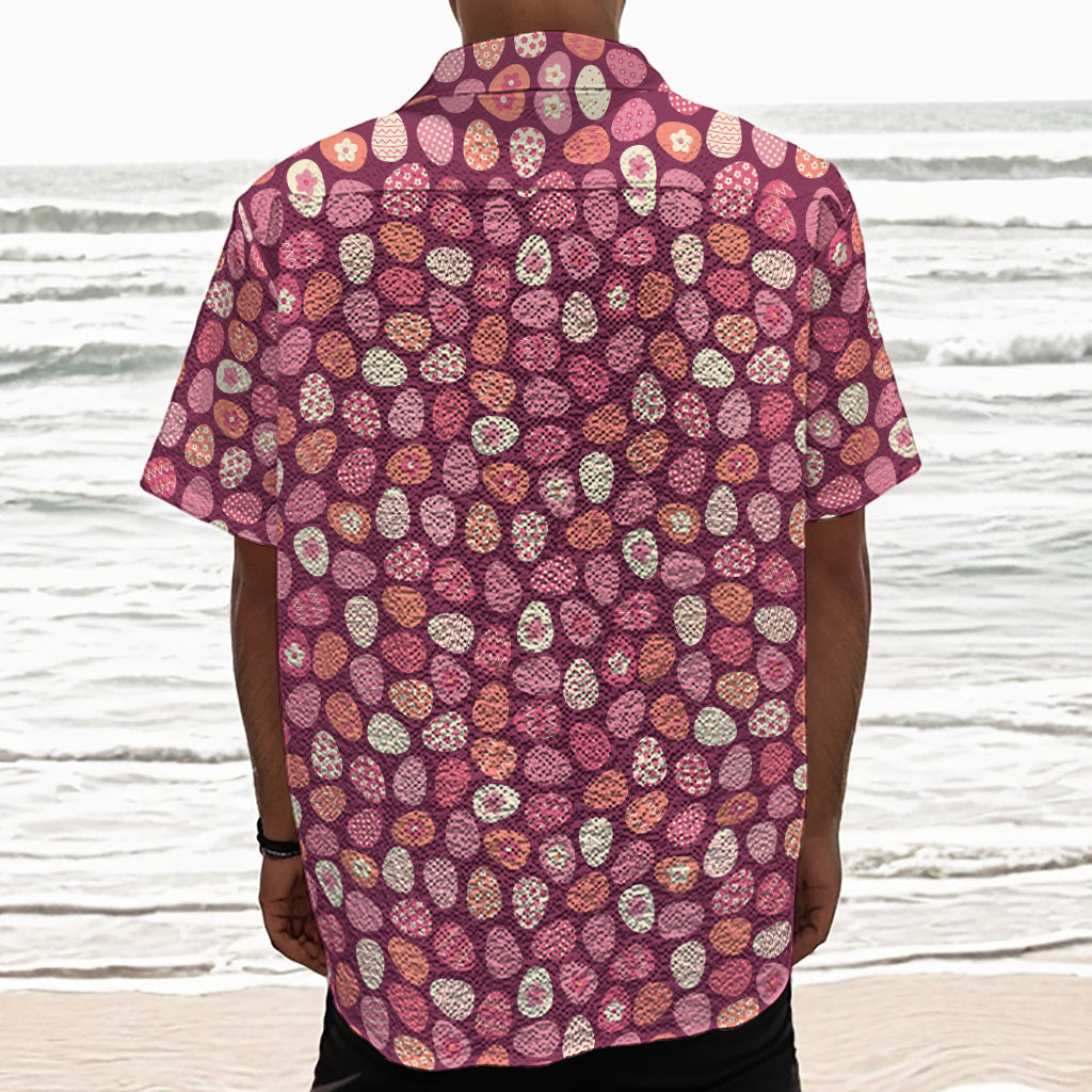 Cute Easter Eggs Pattern Print Textured Short Sleeve Shirt
