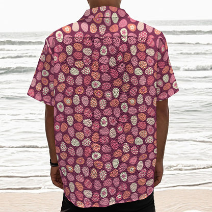 Cute Easter Eggs Pattern Print Textured Short Sleeve Shirt