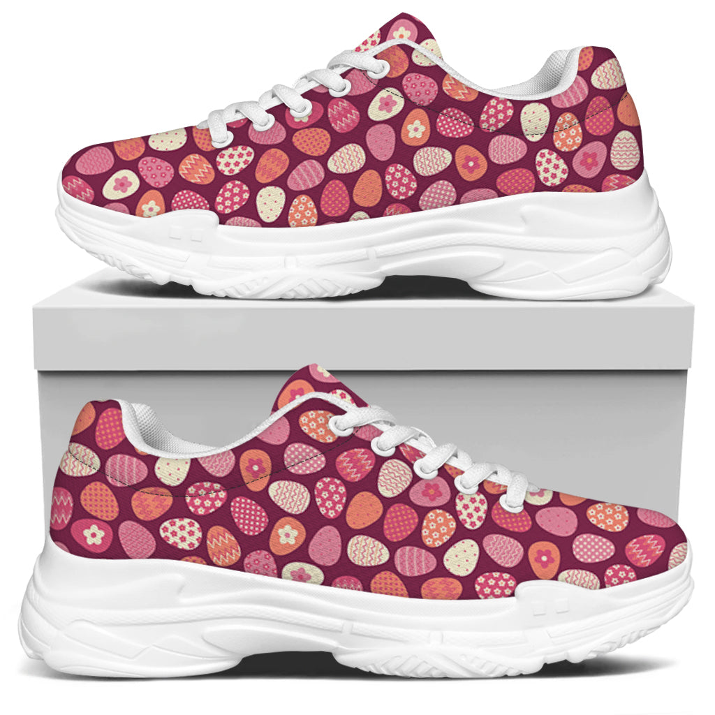 Cute Easter Eggs Pattern Print White Chunky Shoes