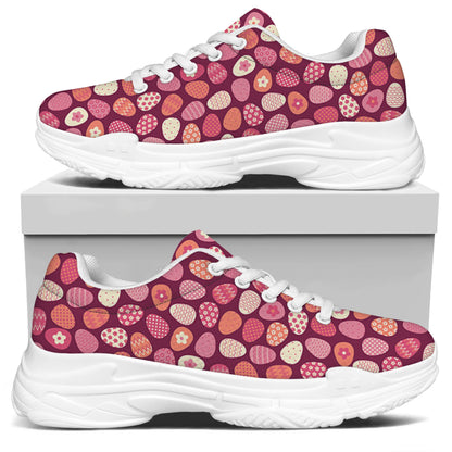 Cute Easter Eggs Pattern Print White Chunky Shoes