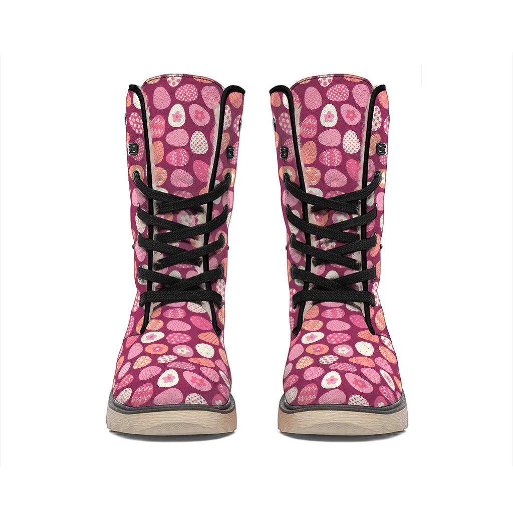 Cute Easter Eggs Pattern Print Winter Boots