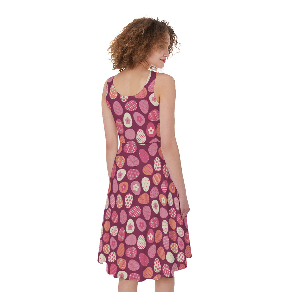 Cute Easter Eggs Pattern Print Women's Sleeveless Dress