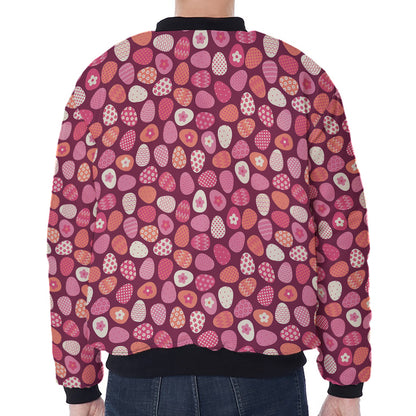 Cute Easter Eggs Pattern Print Zip Sleeve Bomber Jacket