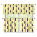 Cute Eggplant Pattern Print 3 Piece Kitchen Curtains