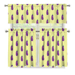 Cute Eggplant Pattern Print 3 Piece Kitchen Curtains
