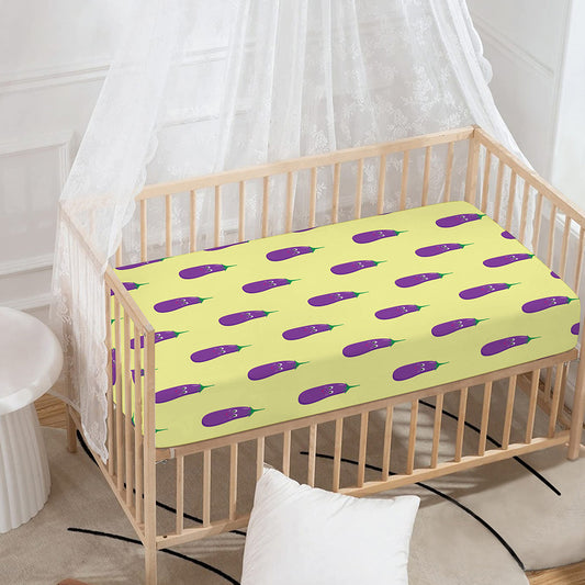Cute Eggplant Pattern Print Baby Crib Sheet