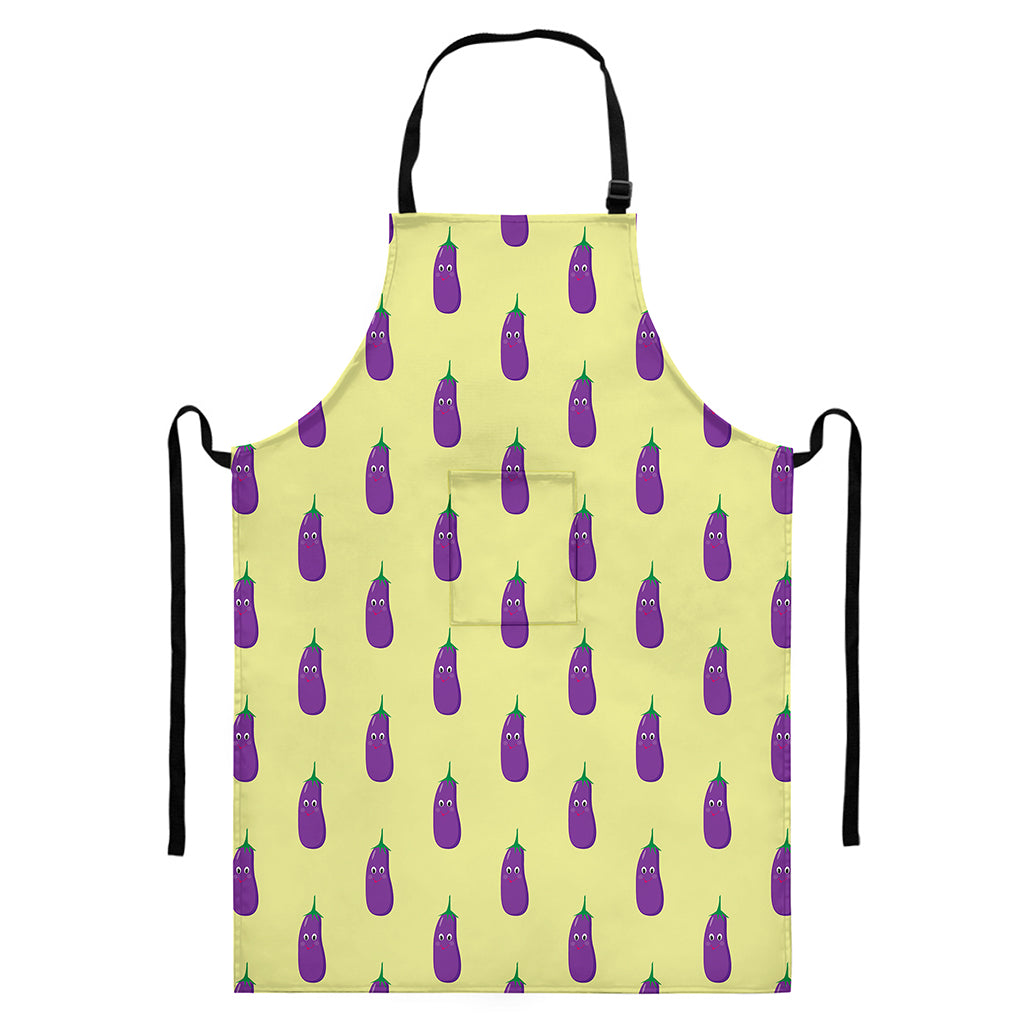 Cute Eggplant Pattern Print Bib Apron With Pocket