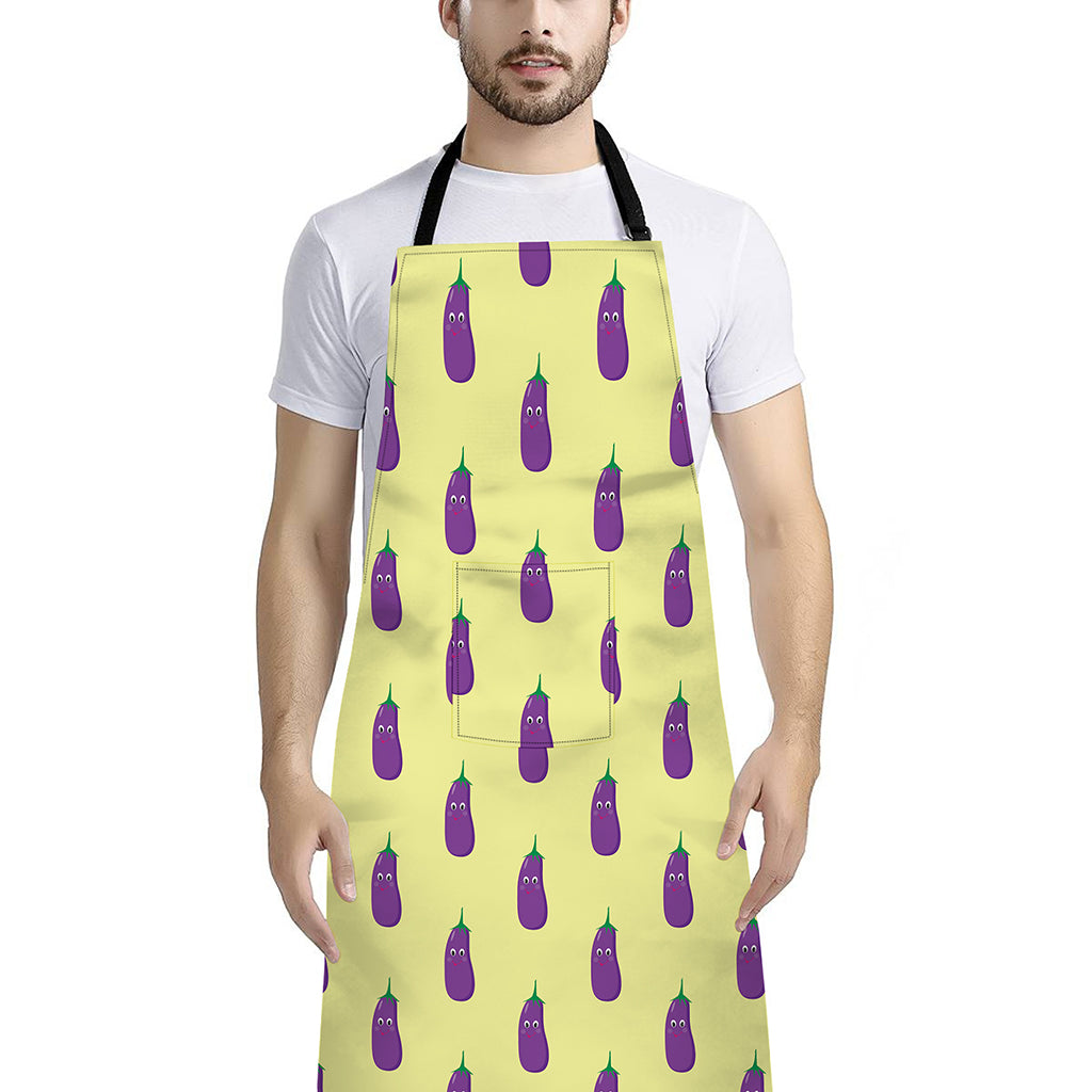 Cute Eggplant Pattern Print Bib Apron With Pocket