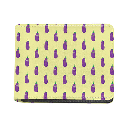 Cute Eggplant Pattern Print Bifold Wallet