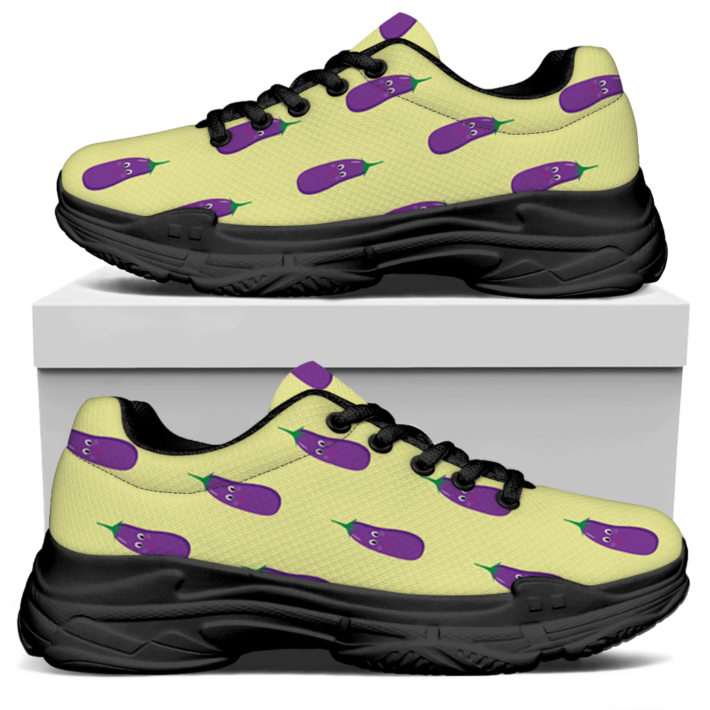 Cute Eggplant Pattern Print Black Chunky Shoes