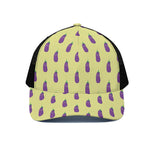 Cute Eggplant Pattern Print Black Mesh Trucker Cap