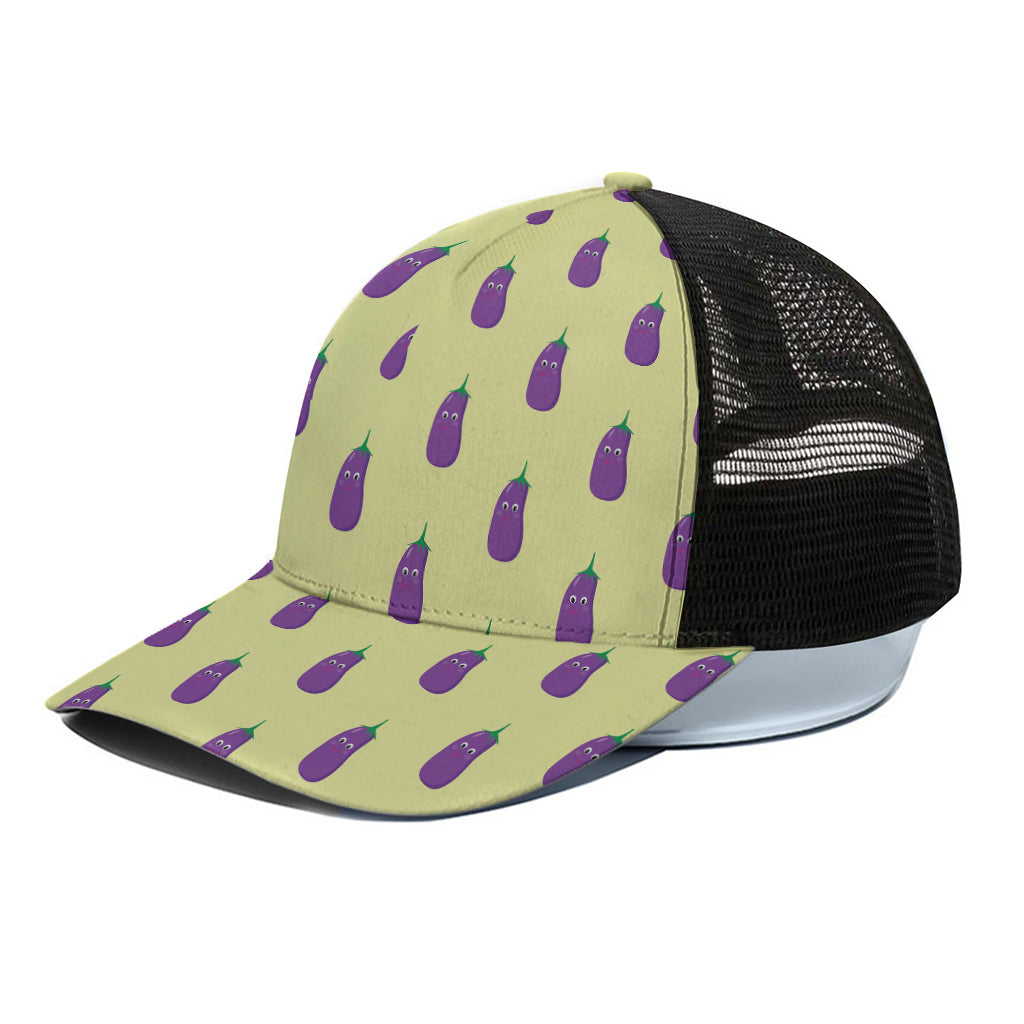 Cute Eggplant Pattern Print Black Mesh Trucker Cap
