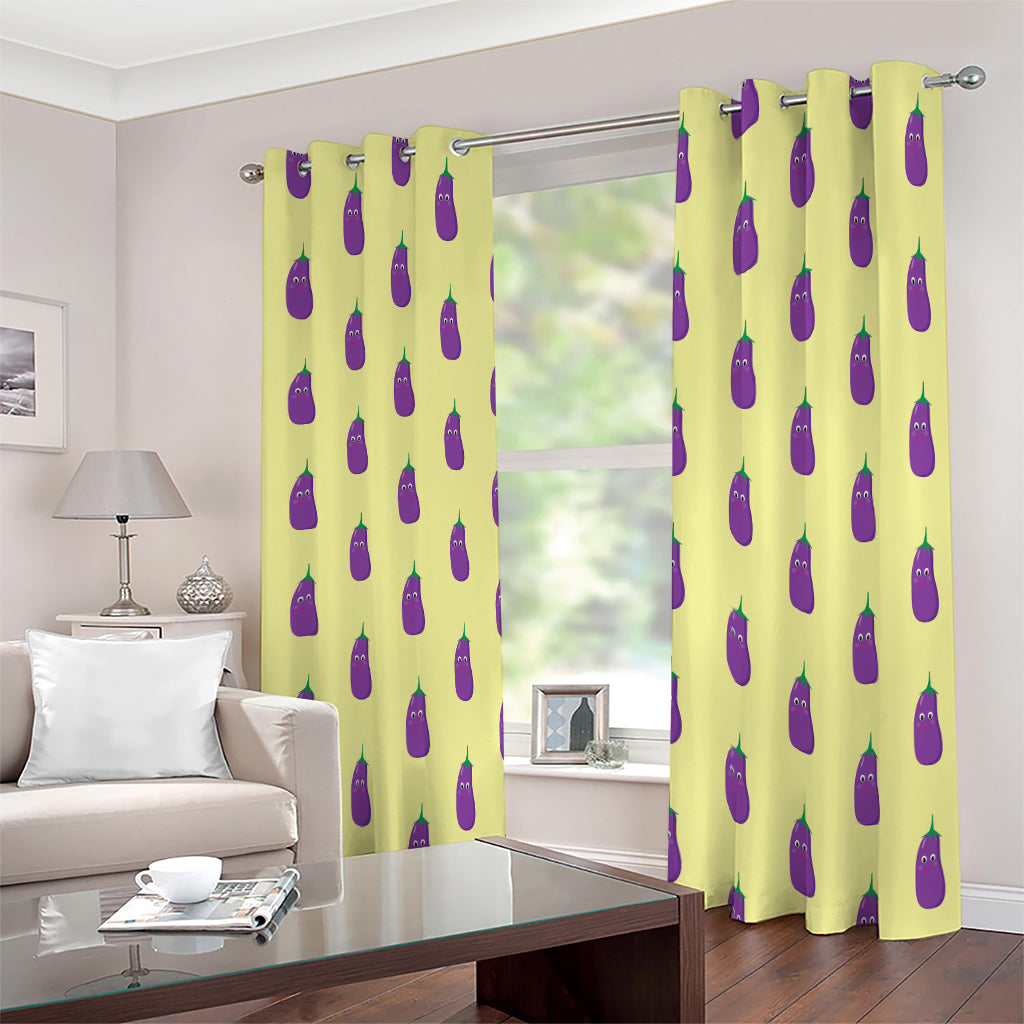 Cute Eggplant Pattern Print Blackout Grommet Curtains