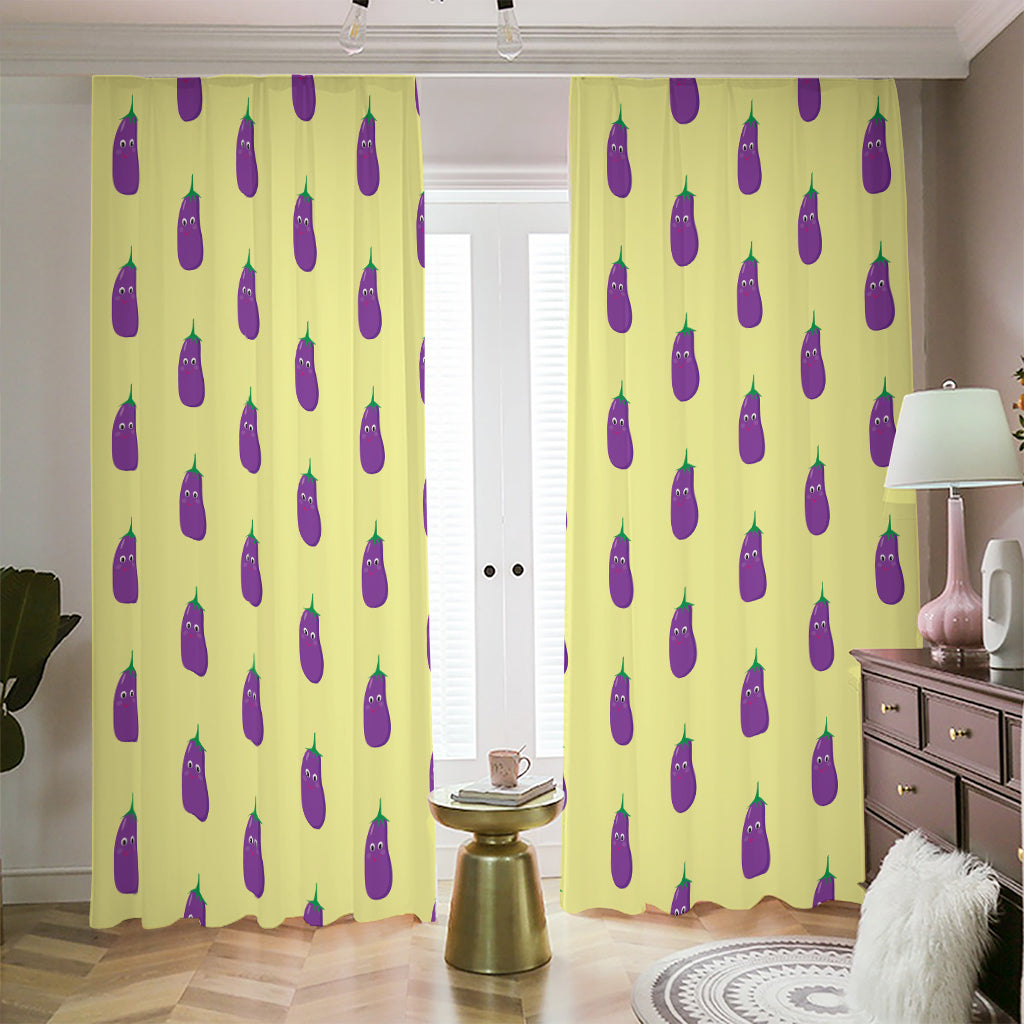 Cute Eggplant Pattern Print Blackout Pencil Pleat Curtains