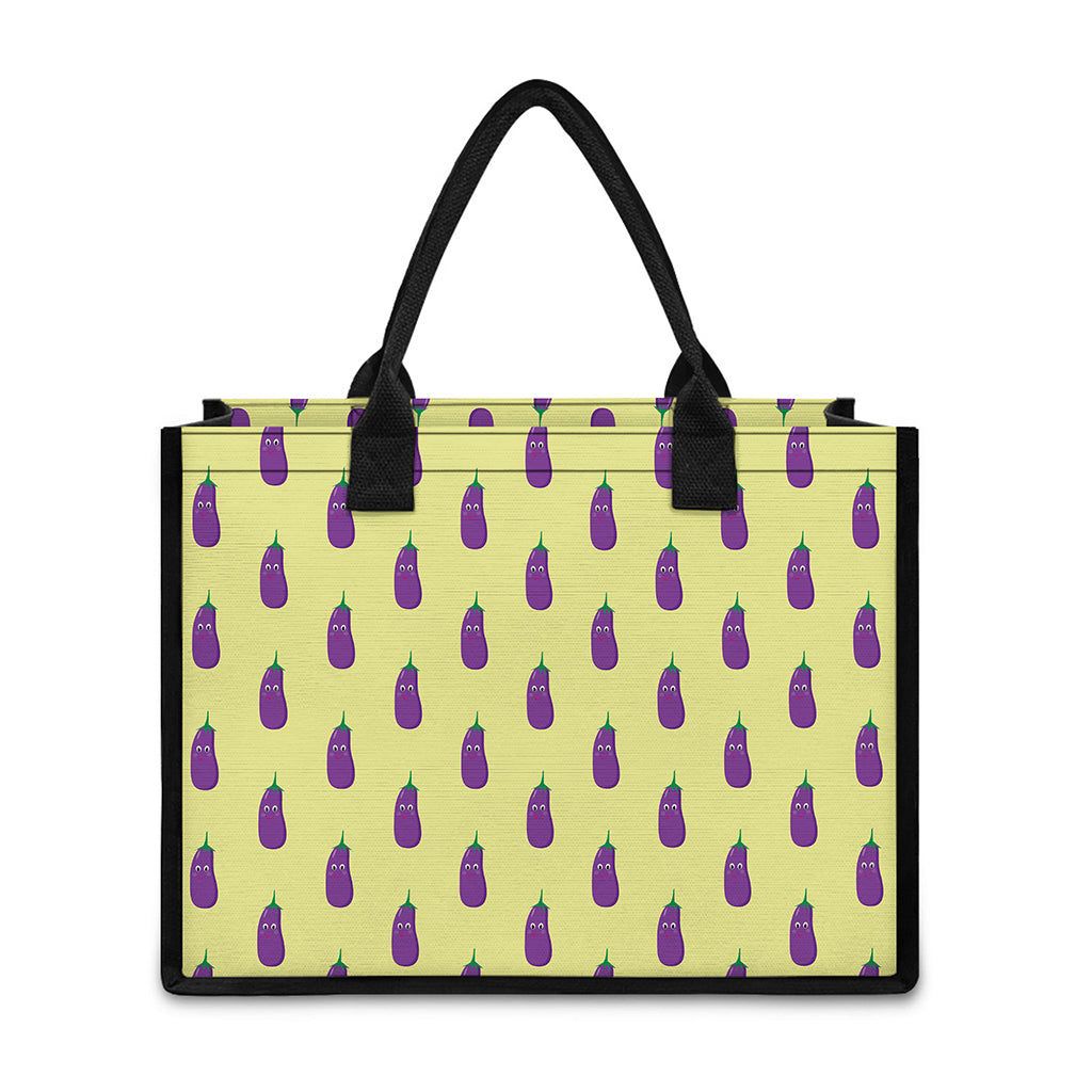Cute Eggplant Pattern Print Canvas Tote Bag