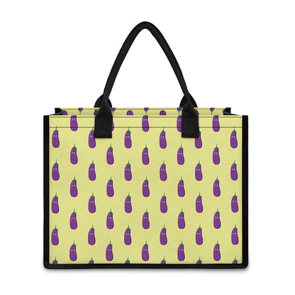 Cute Eggplant Pattern Print Canvas Tote Bag
