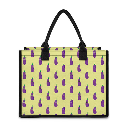 Cute Eggplant Pattern Print Canvas Tote Bag