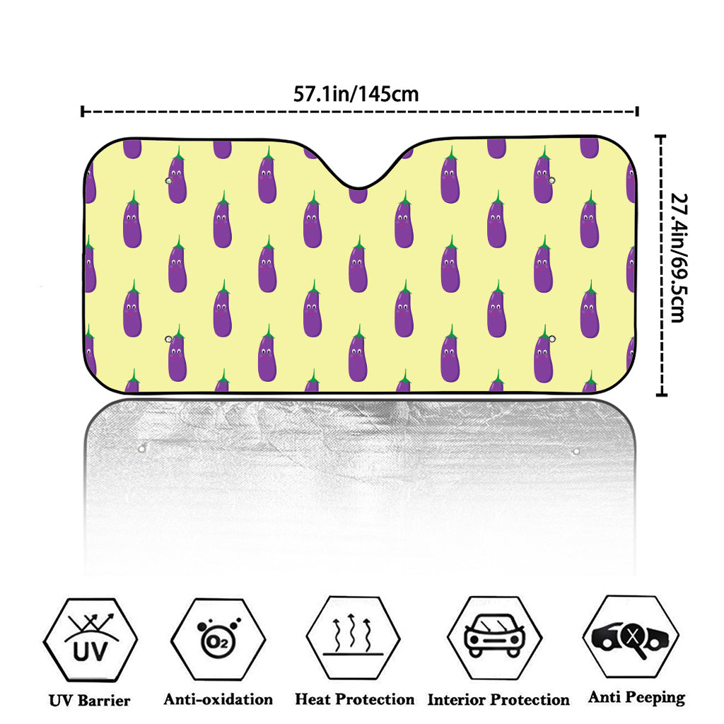 Cute Eggplant Pattern Print Car Windshield Sun Shade