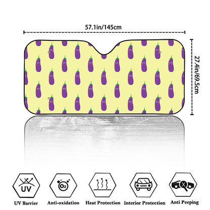 Cute Eggplant Pattern Print Car Windshield Sun Shade