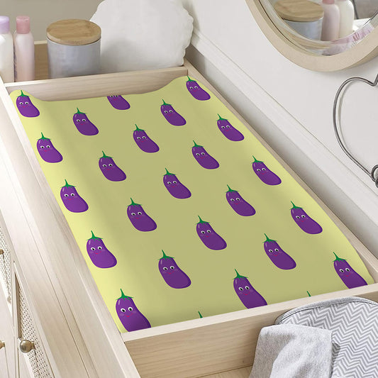Cute Eggplant Pattern Print Changing Pad Cover