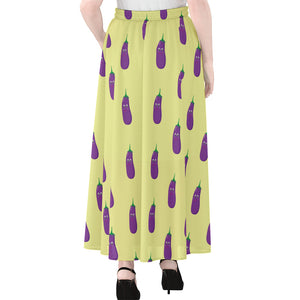 Cute Eggplant Pattern Print Chiffon Maxi Skirt