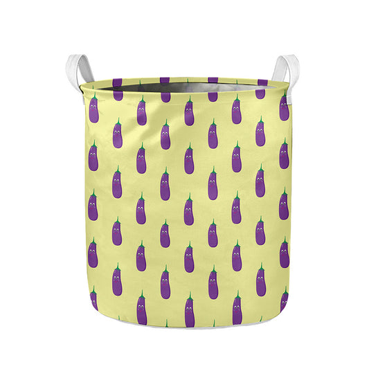 Cute Eggplant Pattern Print Collapsible Laundry Basket
