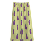 Cute Eggplant Pattern Print Cotton Front Slit Maxi Skirt