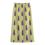 Cute Eggplant Pattern Print Cotton Front Slit Maxi Skirt