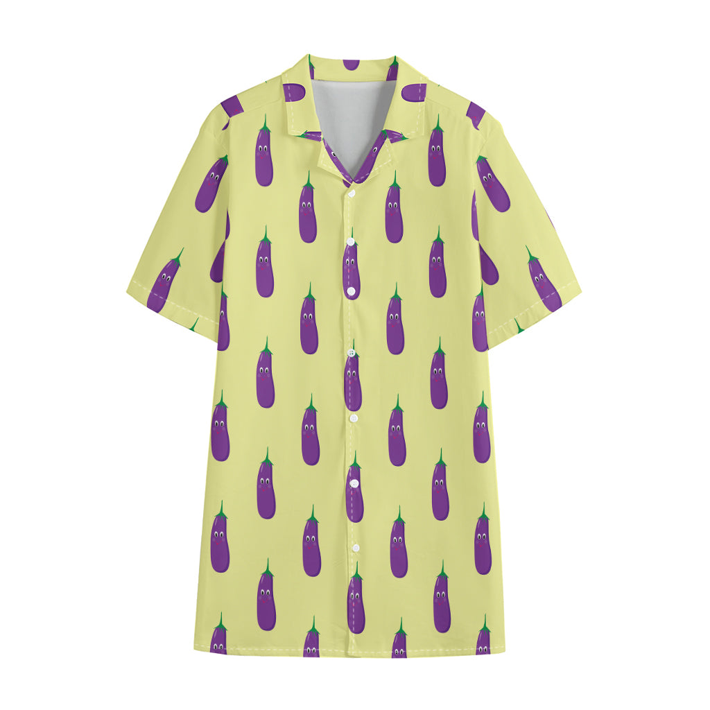 Cute Eggplant Pattern Print Cotton Hawaiian Shirt