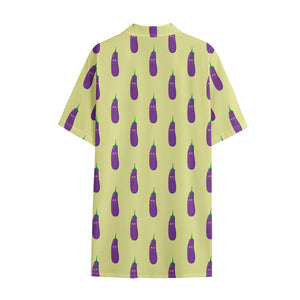 Cute Eggplant Pattern Print Cotton Hawaiian Shirt