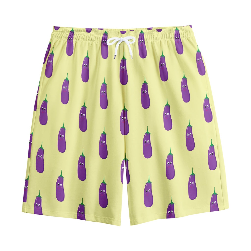 Cute Eggplant Pattern Print Cotton Shorts