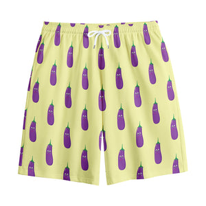 Cute Eggplant Pattern Print Cotton Shorts