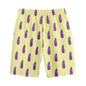 Cute Eggplant Pattern Print Cotton Shorts