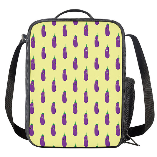 Cute Eggplant Pattern Print Crossbody Lunch Bag
