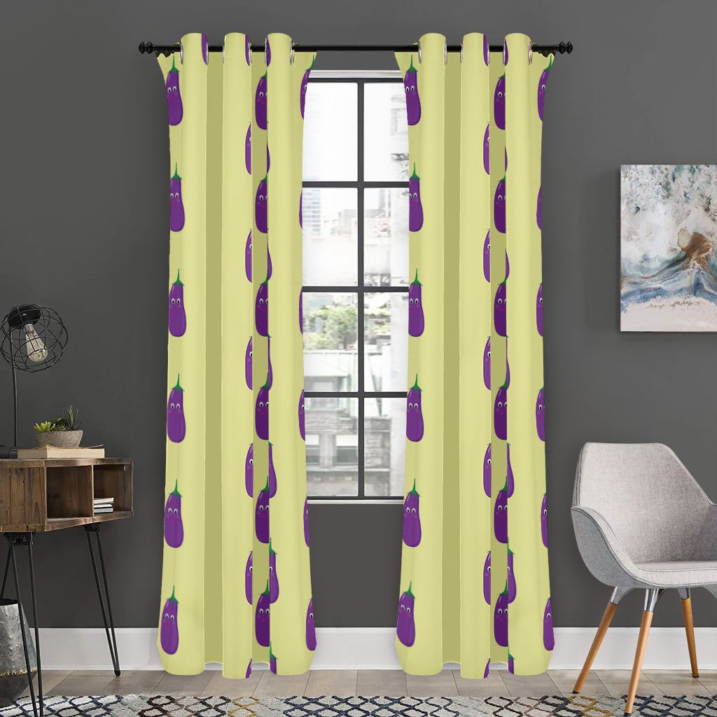 Cute Eggplant Pattern Print Curtain