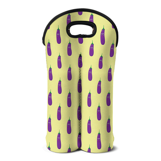 Cute Eggplant Pattern Print Double Neoprene Wine Tote