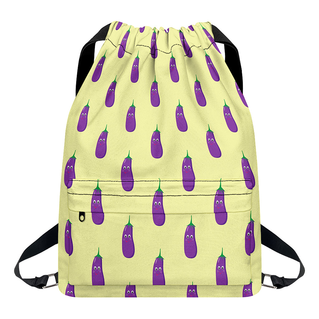 Cute Eggplant Pattern Print Drawstring Backpack