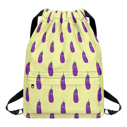 Cute Eggplant Pattern Print Drawstring Backpack