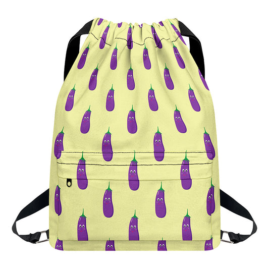 Cute Eggplant Pattern Print Drawstring Backpack